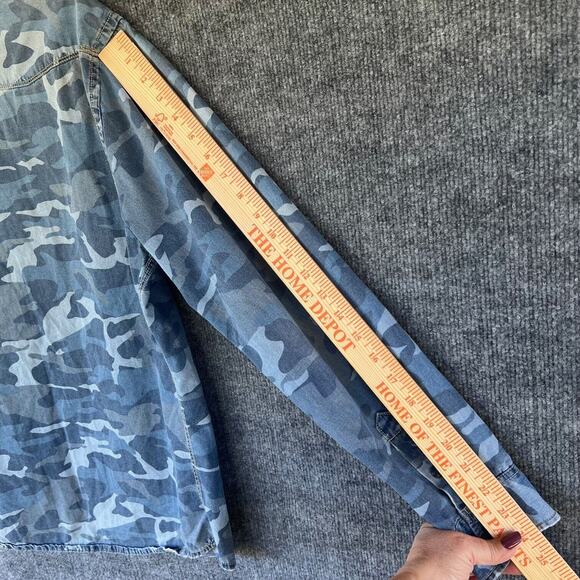 Shirt Jacket Mens XLarge Blue Camo Denim Shacket Snap Button Casual Utility - Picture 8 of 10